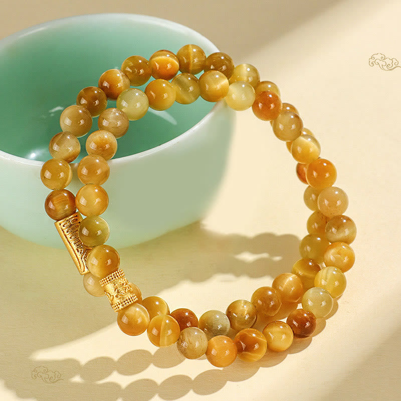 Bracelet de Protection œil de tigre, pierres de Buddha Stones , personnage Fu, bambou, poisson Koi, Lotus Om Mani Padme Hum