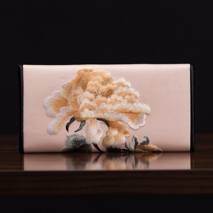 Sac à main long avec broderie Buddha Stones Pivoine Flower Su Journey Shopping