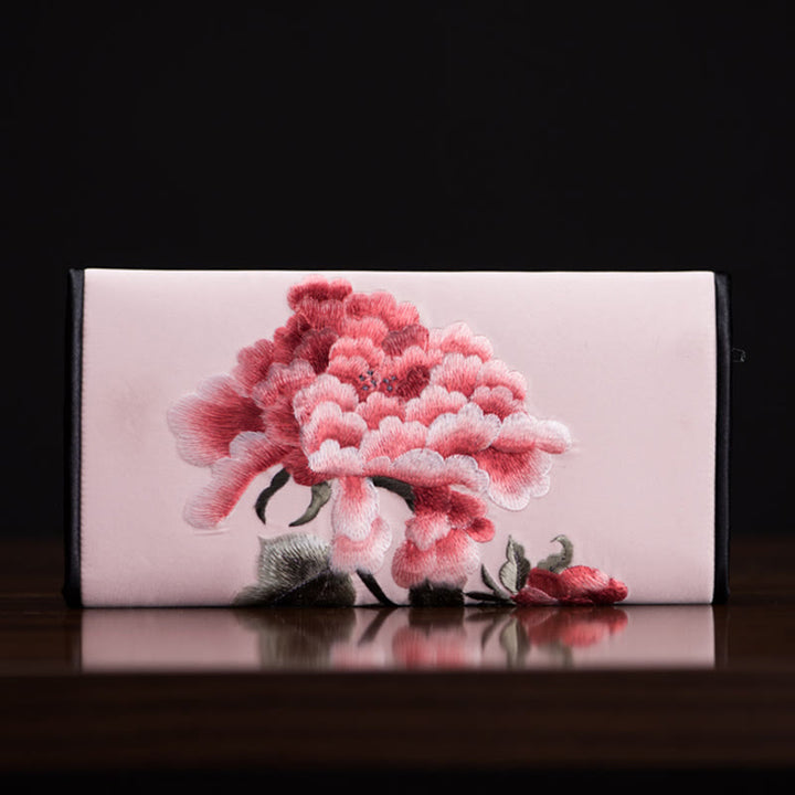 Sac à main long avec broderie Buddha Stones Pivoine Flower Su Journey Shopping