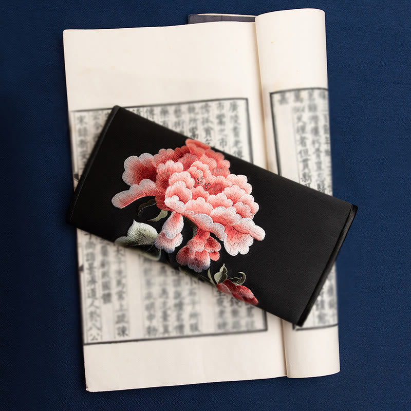 Sac à main long avec broderie Buddha Stones Pivoine Flower Su Journey Shopping