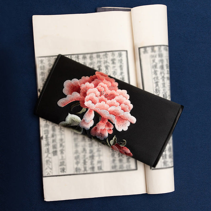 Sac à main long avec broderie Buddha Stones Pivoine Flower Su Journey Shopping