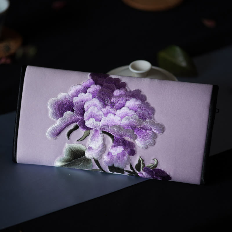 Sac à main long avec broderie Buddha Stones Pivoine Flower Su Journey Shopping