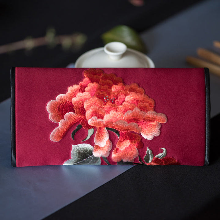 Sac à main long avec broderie Buddha Stones Pivoine Flower Su Journey Shopping