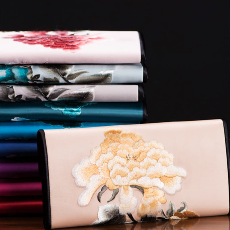 Sac à main long avec broderie Buddha Stones Pivoine Flower Su Journey Shopping