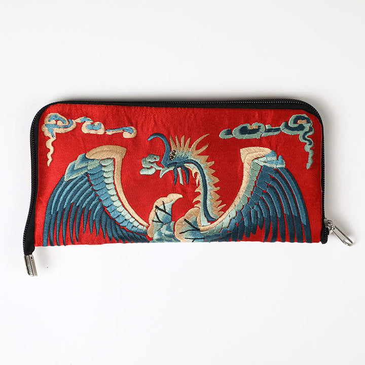 Buddha Stones Bête mythique Phoenix Dragon Qilin Su Broderie Ticket Dossier Stockage Voyage Shopping Sac à main Sac à main