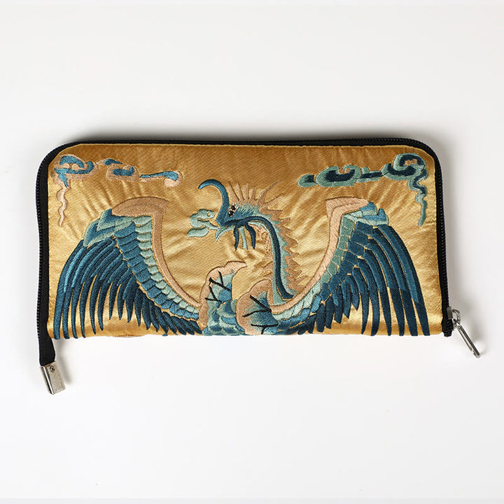 Buddha Stones Bête mythique Phoenix Dragon Qilin Su Broderie Ticket Dossier Stockage Voyage Shopping Sac à main Sac à main
