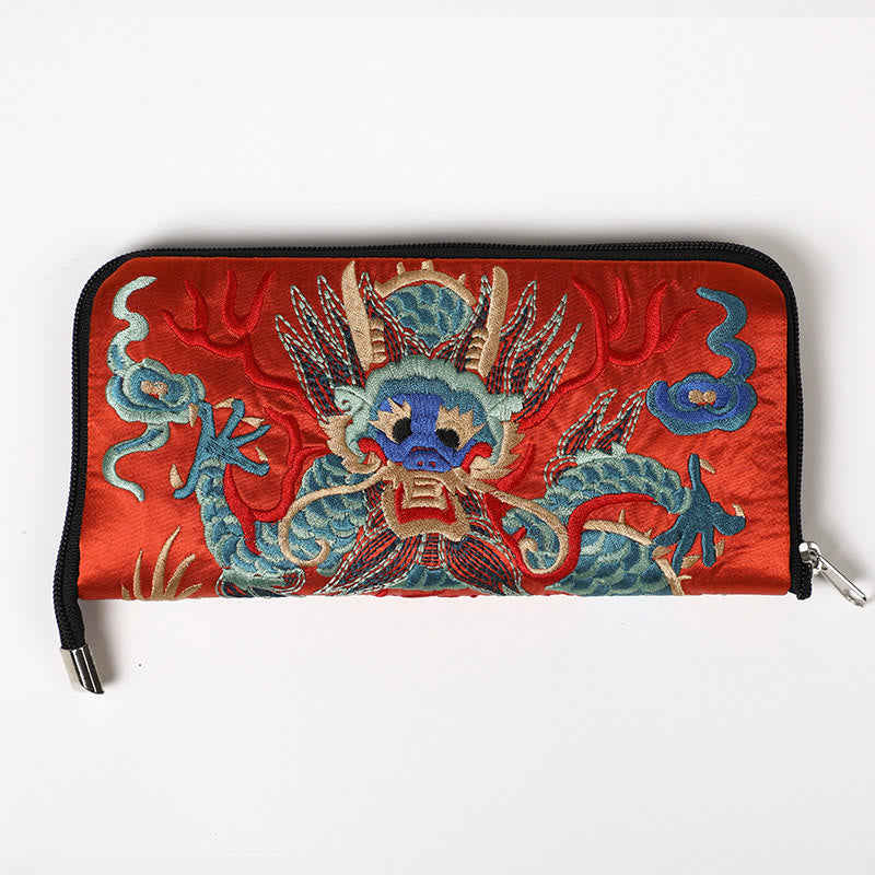Buddha Stones Bête mythique Phoenix Dragon Qilin Su Broderie Ticket Dossier Stockage Voyage Shopping Sac à main Sac à main