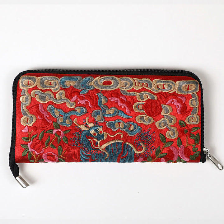 Buddha Stones Bête mythique Phoenix Dragon Qilin Su Broderie Ticket Dossier Stockage Voyage Shopping Sac à main Sac à main