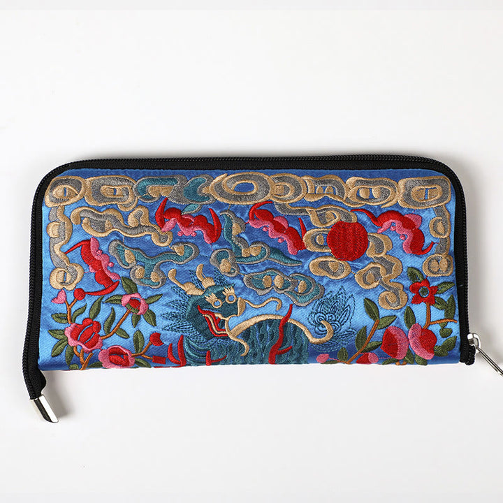 Buddha Stones Bête mythique Phoenix Dragon Qilin Su Broderie Ticket Dossier Stockage Voyage Shopping Sac à main Sac à main
