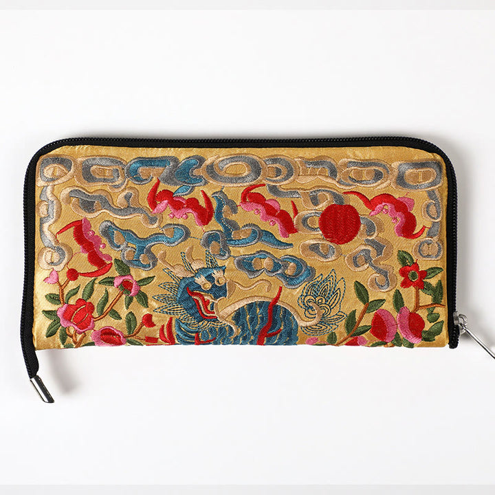 Buddha Stones Bête mythique Phoenix Dragon Qilin Su Broderie Ticket Dossier Stockage Voyage Shopping Sac à main Sac à main