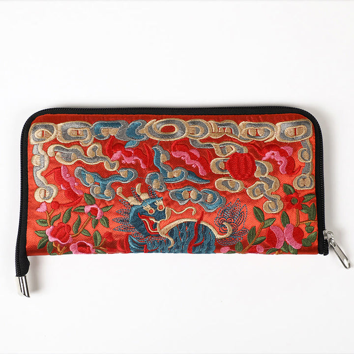 Buddha Stones Bête mythique Phoenix Dragon Qilin Su Broderie Ticket Dossier Stockage Voyage Shopping Sac à main Sac à main