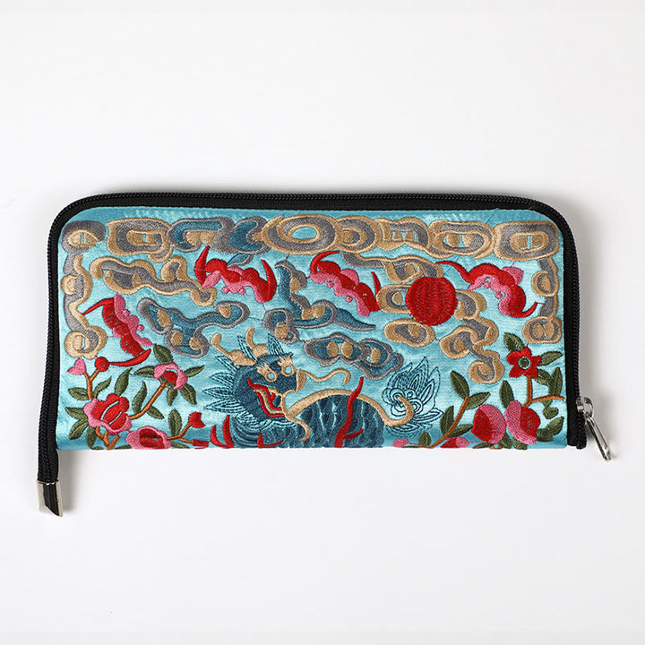 Buddha Stones Bête mythique Phoenix Dragon Qilin Su Broderie Ticket Dossier Stockage Voyage Shopping Sac à main Sac à main