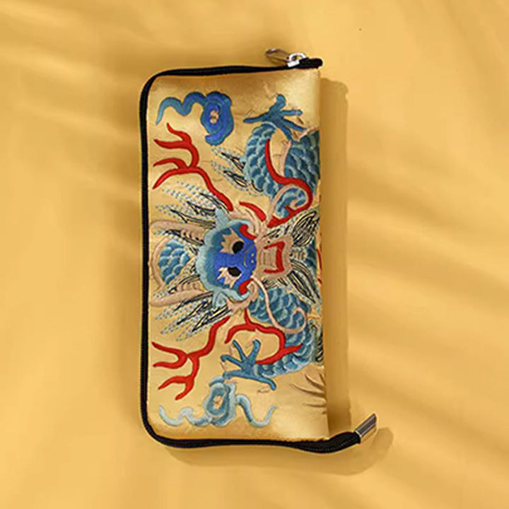 Buddha Stones Bête mythique Phoenix Dragon Qilin Su Broderie Ticket Dossier Stockage Voyage Shopping Sac à main Sac à main