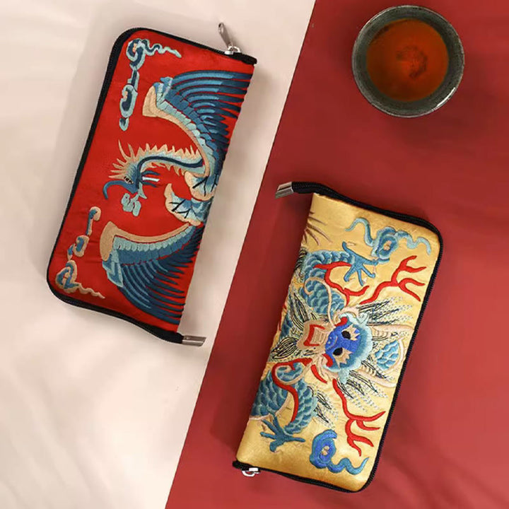 Buddha Stones Bête mythique Phoenix Dragon Qilin Su Broderie Ticket Dossier Stockage Voyage Shopping Sac à main Sac à main