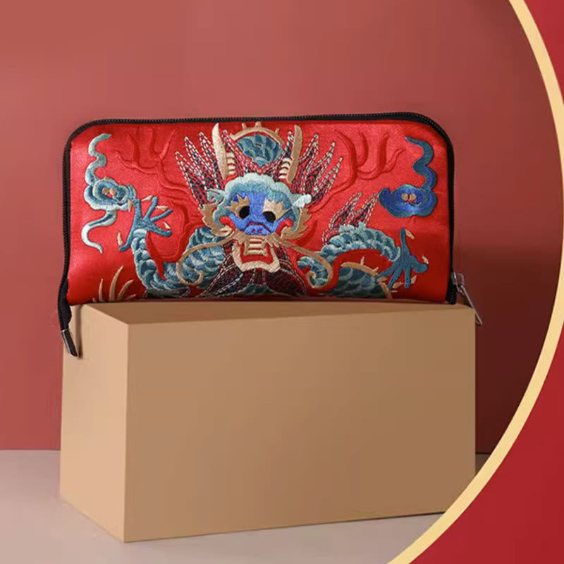 Buddha Stones Bête mythique Phoenix Dragon Qilin Su Broderie Ticket Dossier Stockage Voyage Shopping Sac à main Sac à main
