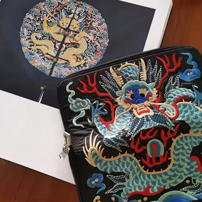 Buddha Stones Bête mythique Phoenix Dragon Qilin Su Broderie Ticket Dossier Stockage Voyage Shopping Sac à main Sac à main