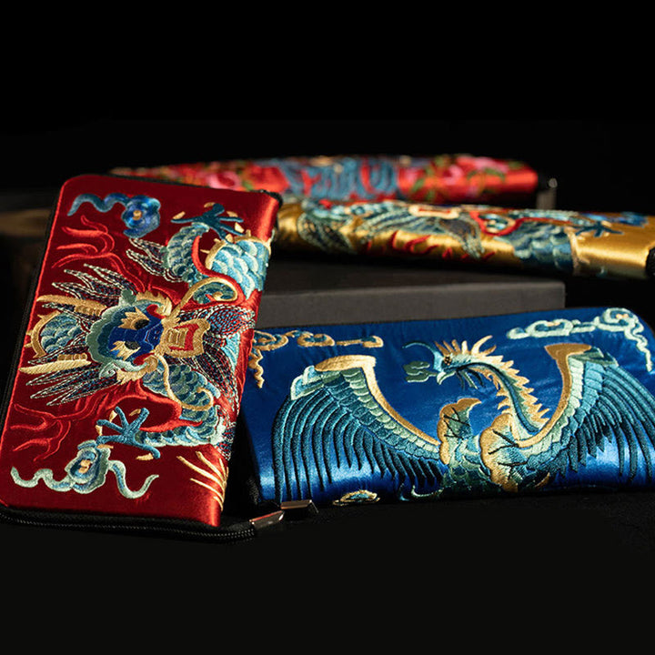 Buddha Stones Bête mythique Phoenix Dragon Qilin Su Broderie Ticket Dossier Stockage Voyage Shopping Sac à main Sac à main