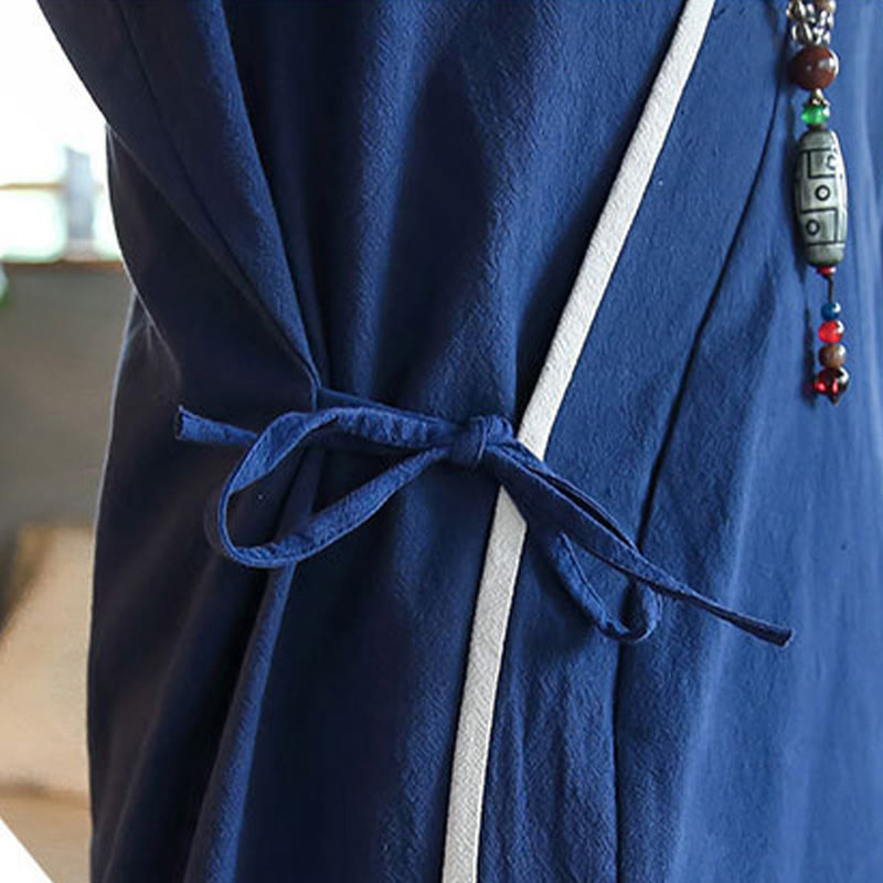 Chemise à manches longues à lacets en lin avec blocs de couleurs d'automne Buddha Stones Vêtements pour hommes