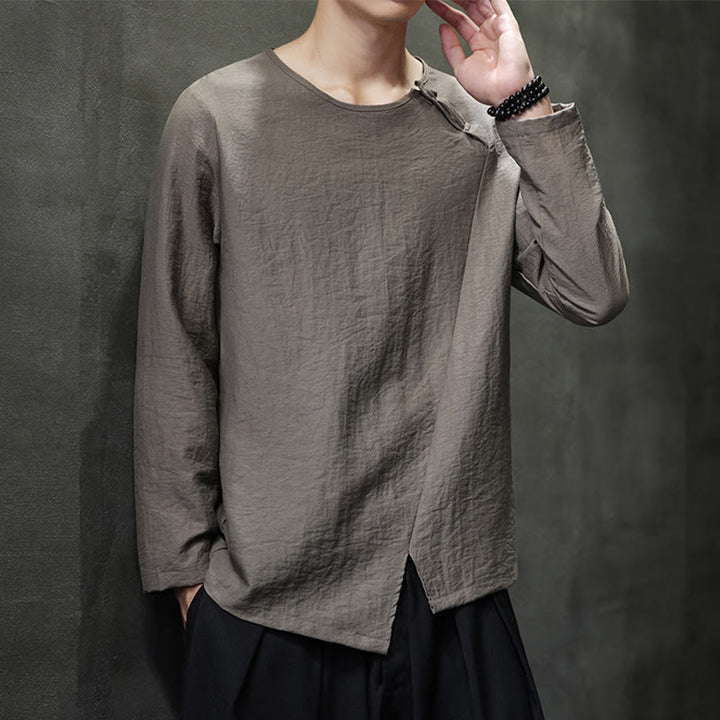 T-shirt à manches longues et col rond en coton pour homme avec Buddha Stones - Kaki foncé - US/UK/AU46,EU56 (5XL) - image 31