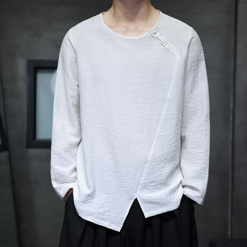 T-shirt à manches longues et col rond en coton pour homme avec Buddha Stones - Blanc - US/UK/AU46,EU56 (5XL) - image 7