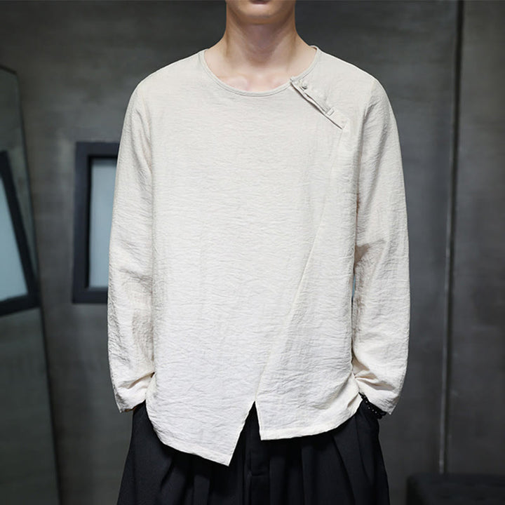 T-shirt à manches longues et col rond en coton pour homme avec Buddha Stones - Lin - US/UK/AU46,EU56 (5XL) - image 0