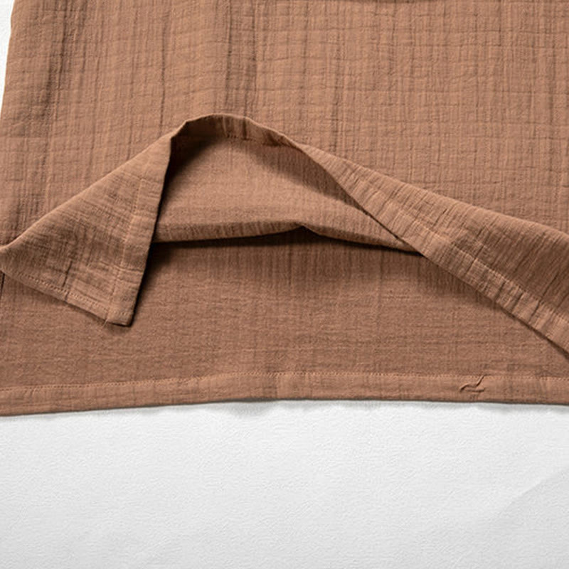 T-shirt à manches longues et col en V simple avec Buddha Stones en coton pour homme