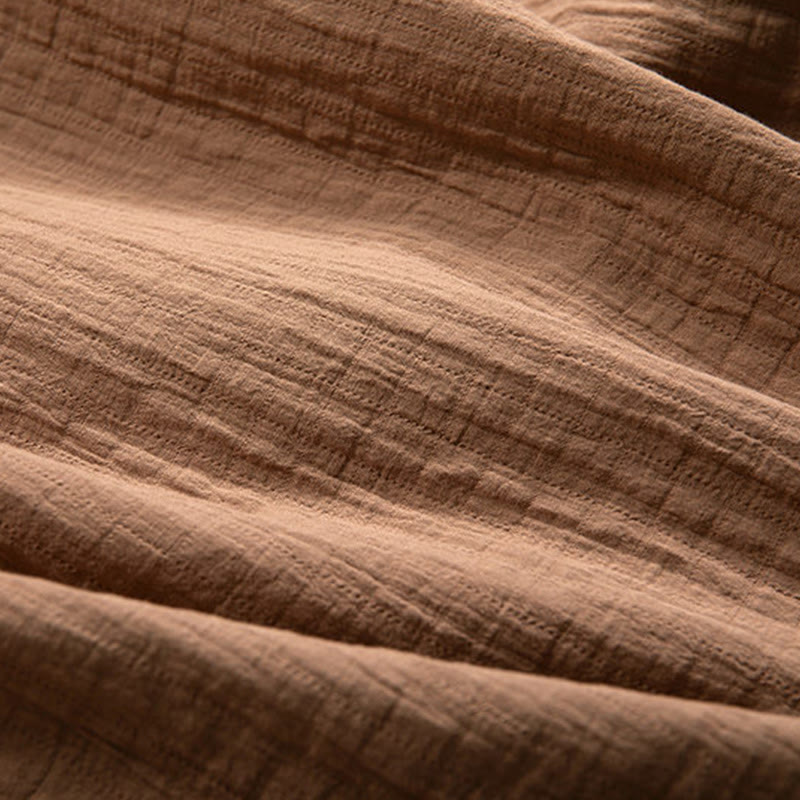 T-shirt à manches longues et col en V simple avec Buddha Stones en coton pour homme