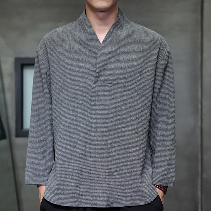 T-shirt à manches longues et col en V simple avec Buddha Stones pour hommes - Gris - US/UK/AU46,EU56 (5XL) - image 19