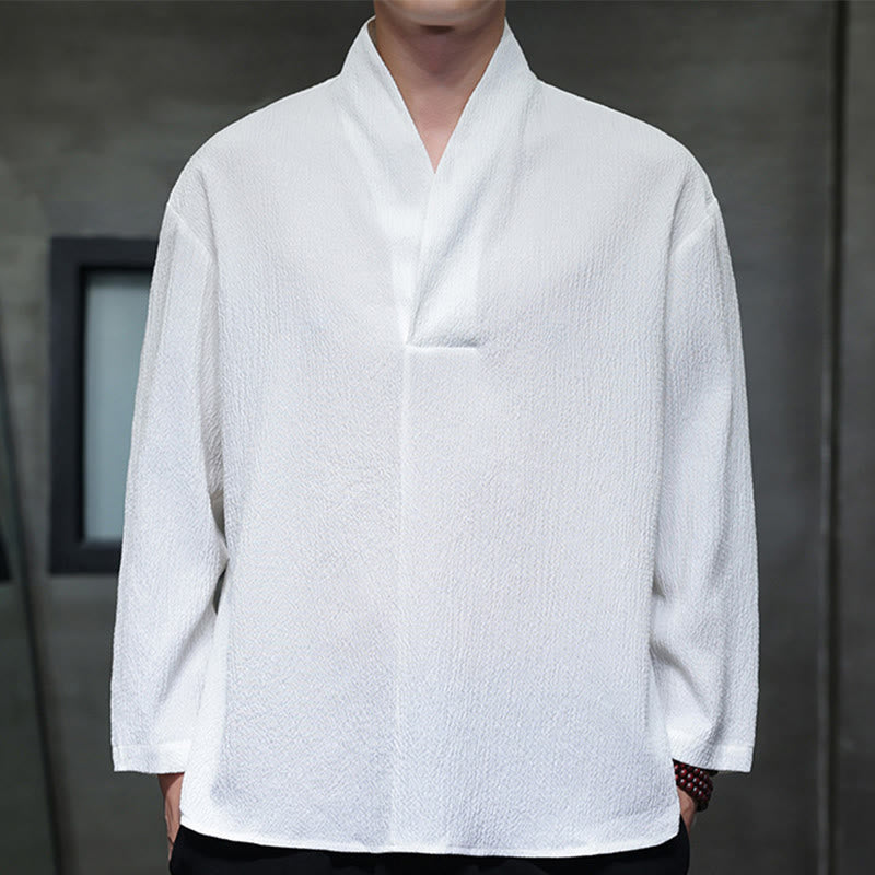 T-shirt à manches longues et col en V simple avec Buddha Stones pour hommes - Blanc - US/UK/AU46,EU56 (5XL) - image 0