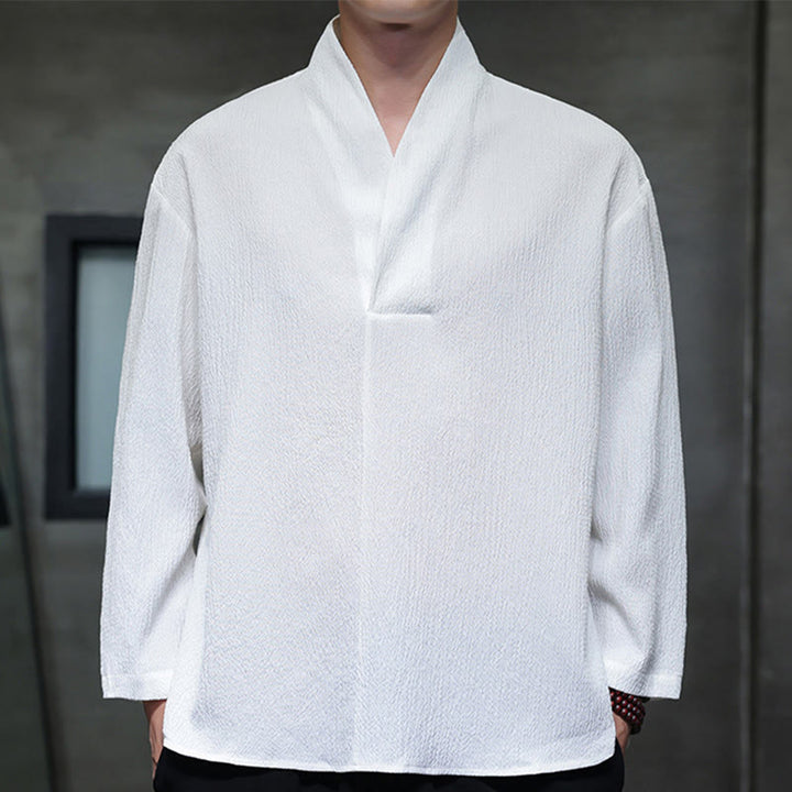 T-shirt à manches longues et col en V simple avec Buddha Stones pour hommes - Blanc - US/UK/AU46,EU56 (5XL) - image 0