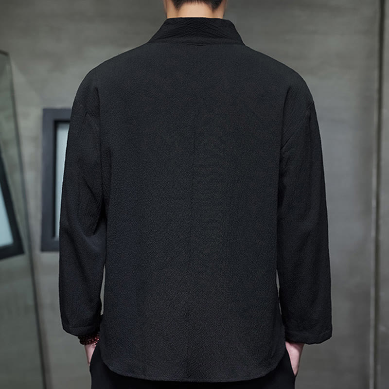 T-shirt à manches longues et col en V simple avec Buddha Stones pour hommes - image 14