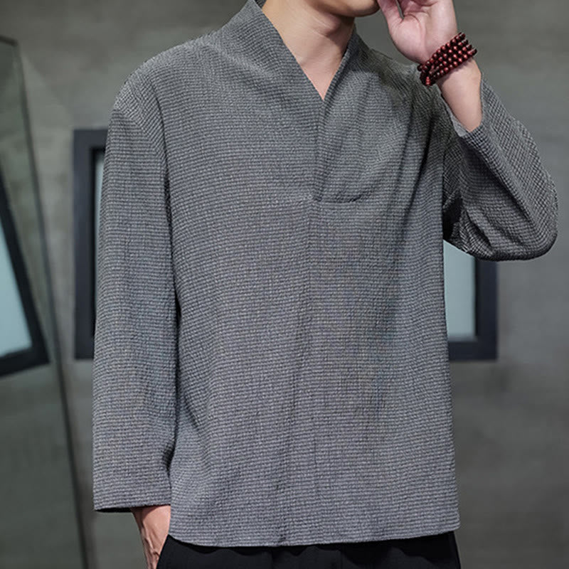 T-shirt à manches longues et col en V simple avec Buddha Stones pour hommes - image 22