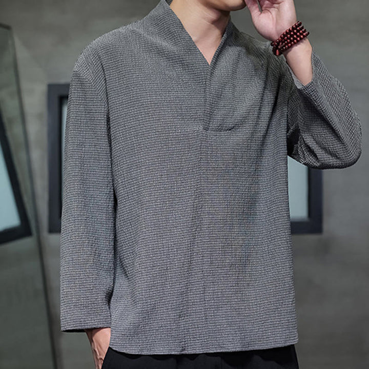 T-shirt à manches longues et col en V simple avec Buddha Stones pour hommes - image 22