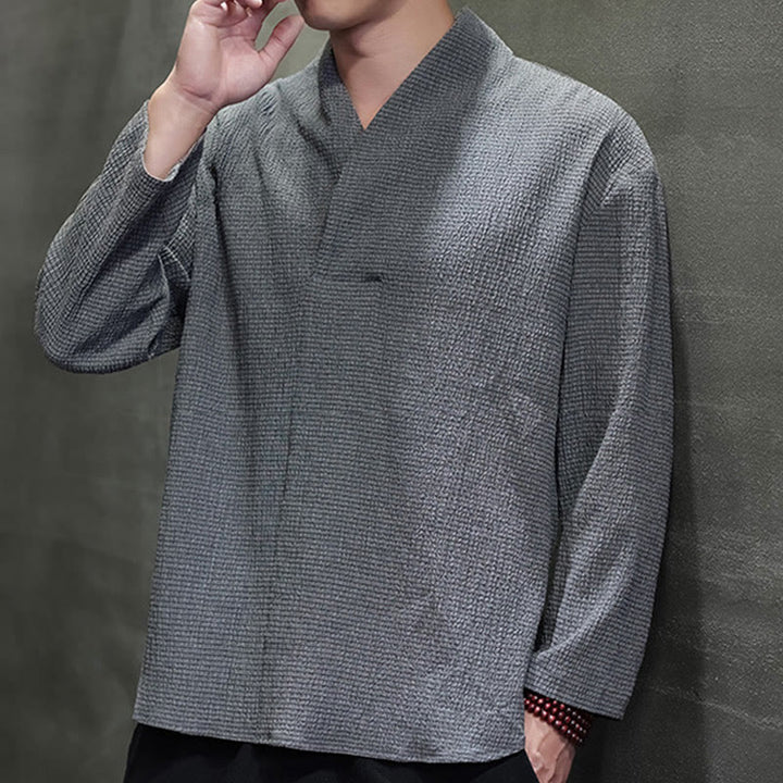 T-shirt à manches longues et col en V simple avec Buddha Stones pour hommes - image 24