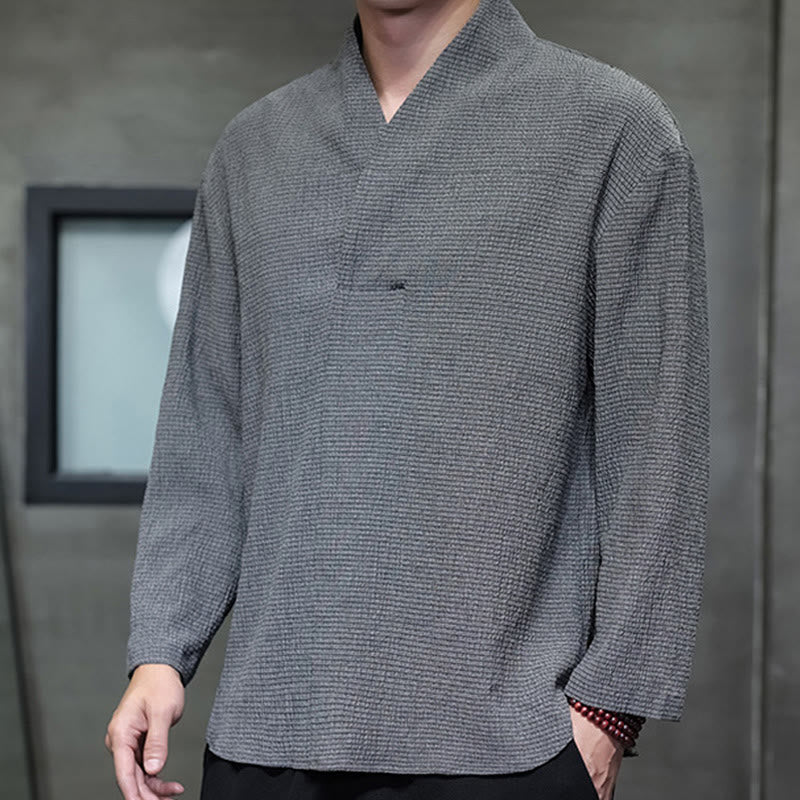 T-shirt à manches longues et col en V simple avec Buddha Stones pour hommes - image 23