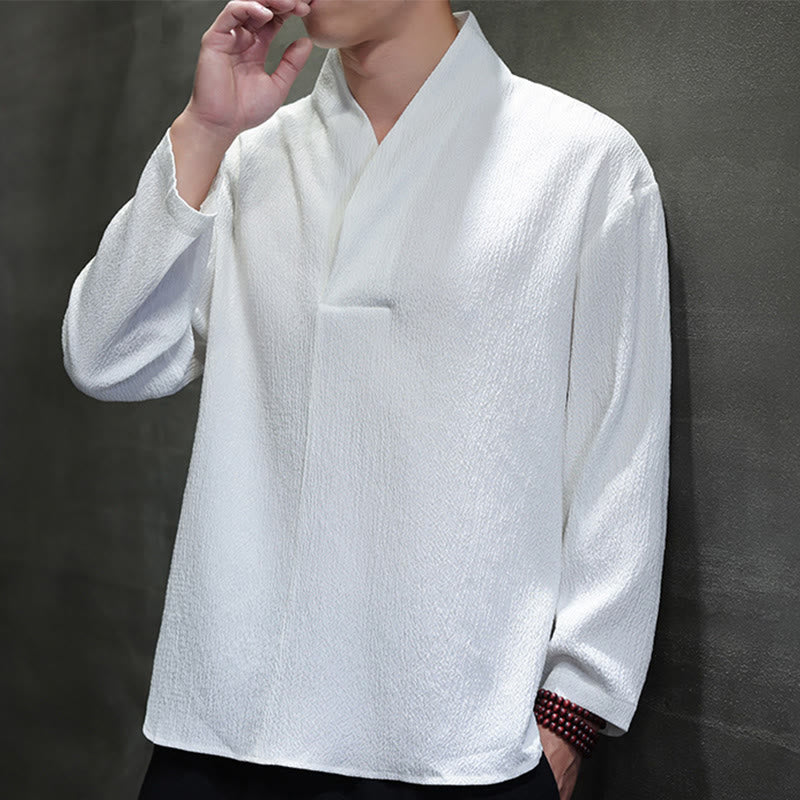 T-shirt à manches longues et col en V simple avec Buddha Stones pour hommes - image 5