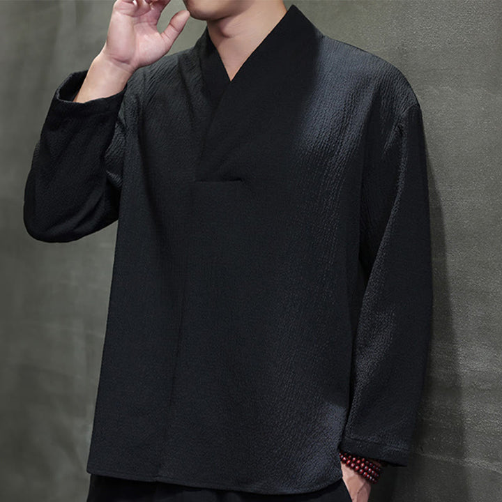 T-shirt à manches longues et col en V simple avec Buddha Stones pour hommes - image 17