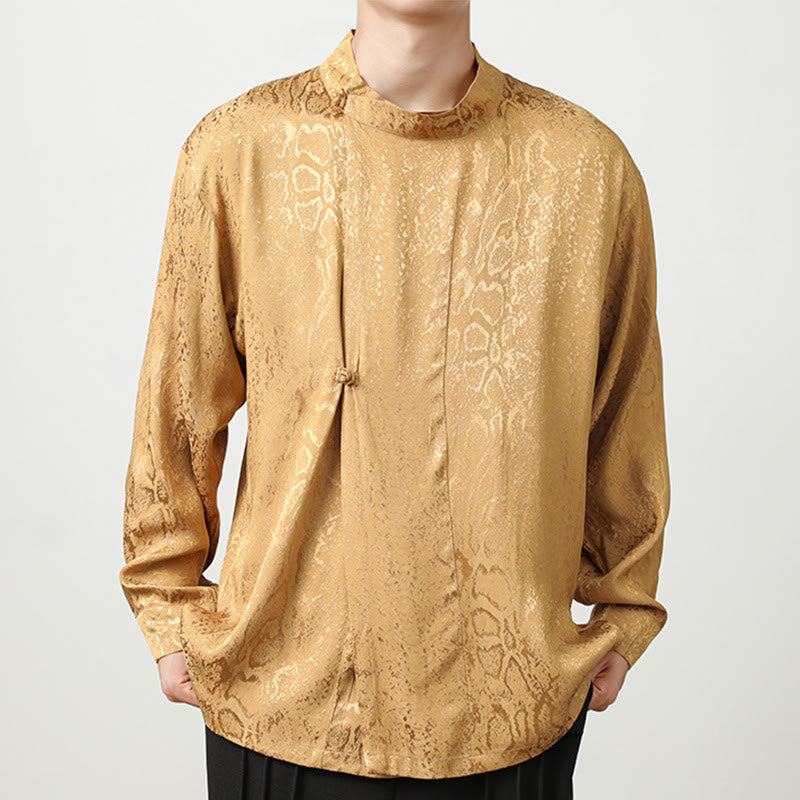 Chemise à manches longues et boutons de grenouille en jacquard avec Buddha Stones pour hommes - Mocassin - US/UK/AU46,EU56 (5XL) - image 1