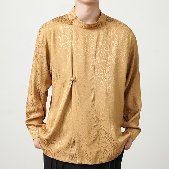Chemise à manches longues et boutons de grenouille en jacquard avec Buddha Stones pour hommes - Mocassin - US/UK/AU46,EU56 (5XL) - image 1