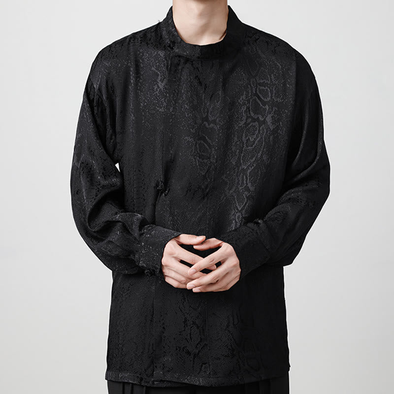 Chemise à manches longues et boutons de grenouille en jacquard avec Buddha Stones pour hommes - Noir - US/UK/AU46,EU56 (5XL) - image 11