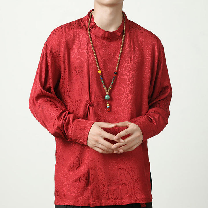 Chemise à manches longues et boutons de grenouille en jacquard avec Buddha Stones pour hommes - Rouge - US/UK/AU46,EU56 (5XL) - image 19