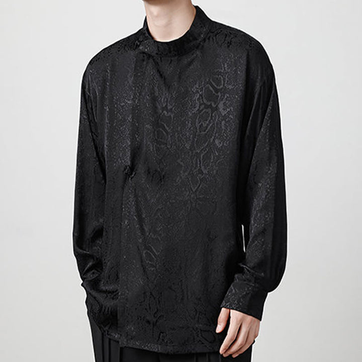 Chemise à manches longues et boutons de grenouille en jacquard avec Buddha Stones pour hommes - image 14