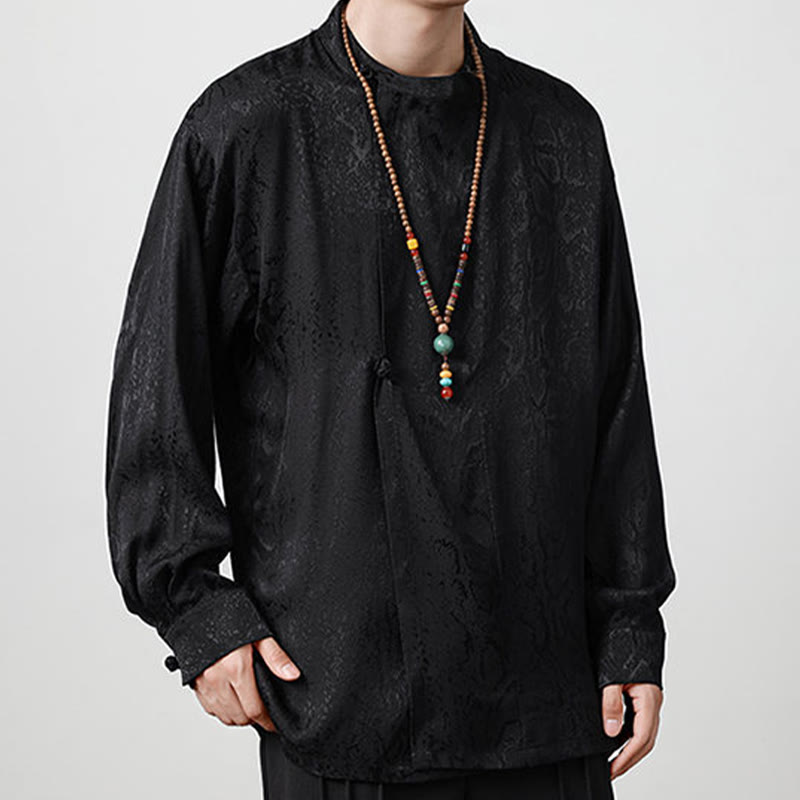 Chemise à manches longues et boutons de grenouille en jacquard avec Buddha Stones pour hommes - image 15