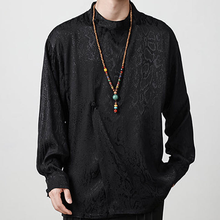 Chemise à manches longues et boutons de grenouille en jacquard avec Buddha Stones pour hommes - image 17