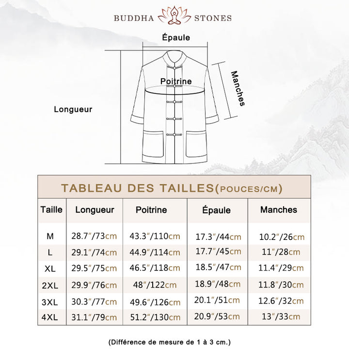 Chemise à manches courtes en coton pour homme avec poches et boutons en forme de grenouille et Buddha Stones - image 6