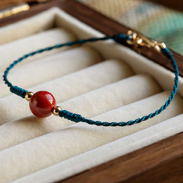 Bracelet de bénédiction en corde et cinabre fait main avec Buddha Stones