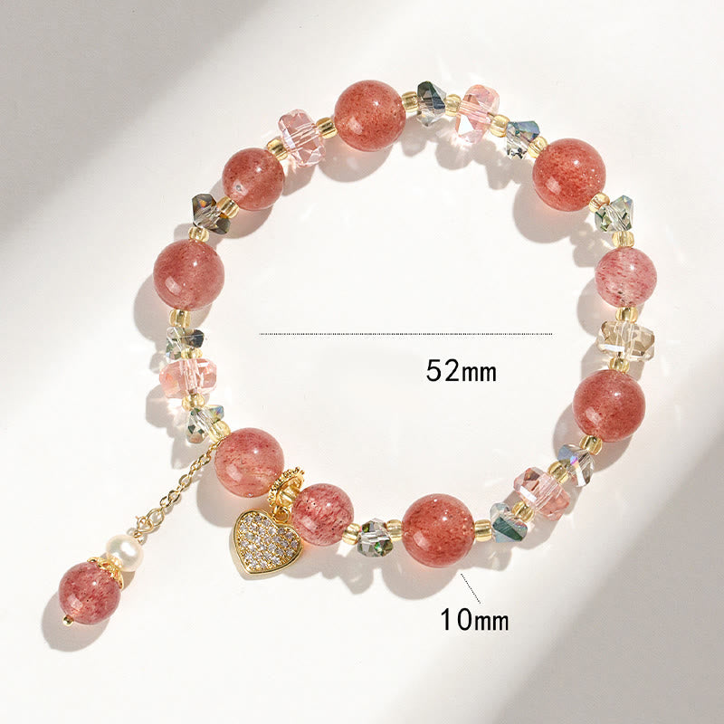 Bracelet de guérison en forme de cœur Liuli en perles de cristal blanc et quartz fraise Buddha Stones