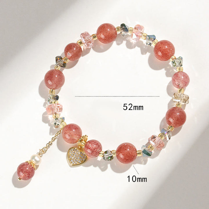 Bracelet de guérison en forme de cœur Liuli en perles de cristal blanc et quartz fraise Buddha Stones