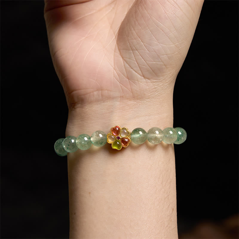 Bracelet de caractère Fu apaisant en quartz vert fraise naturel Buddha Stones