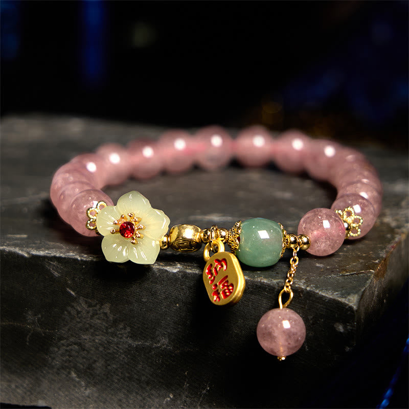 Bracelet de guérison et de positivité en quartz fraise naturel Buddha Stones